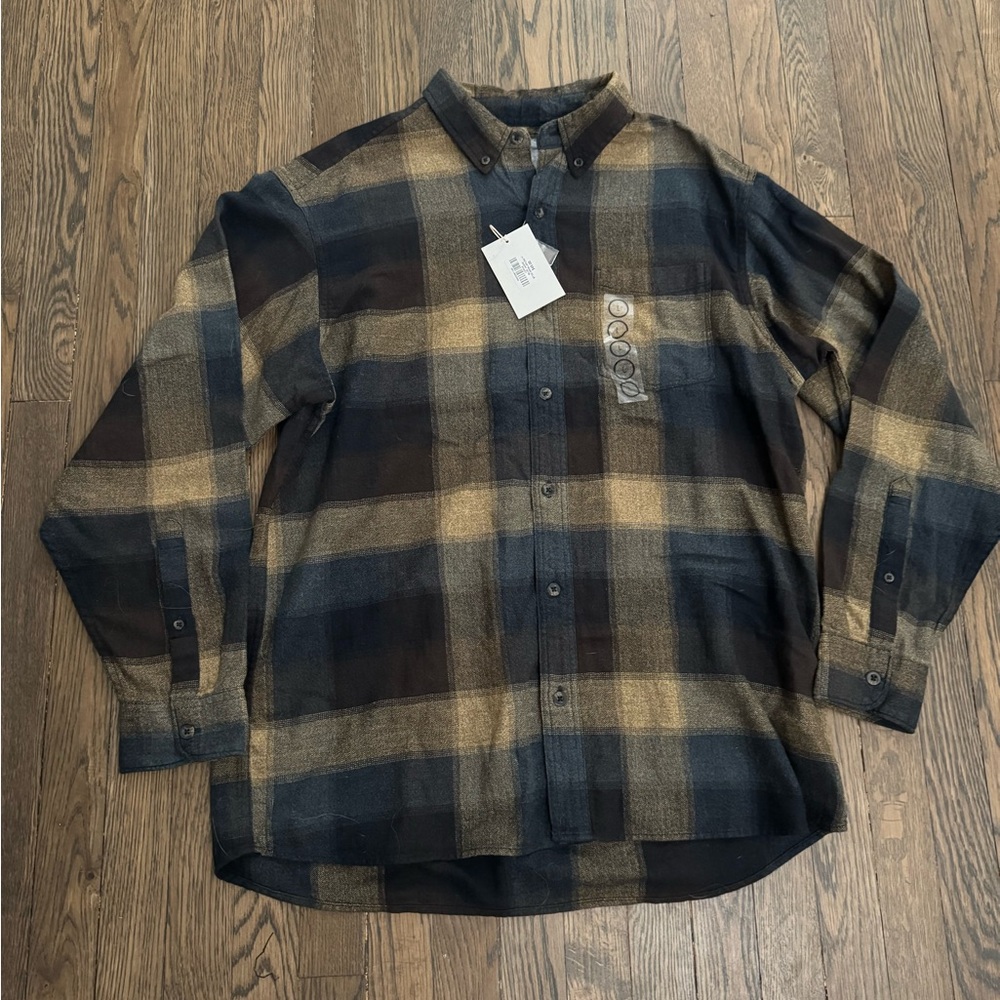 Plaid Button-Up Shirt - Black and Tan